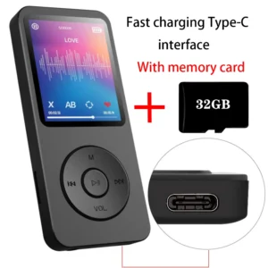 MP3 Player Type-C Interface Fast Charging Port (with 32GB Memory Card) 5.4 Bluetooth Version Music Player FM Recording E-book